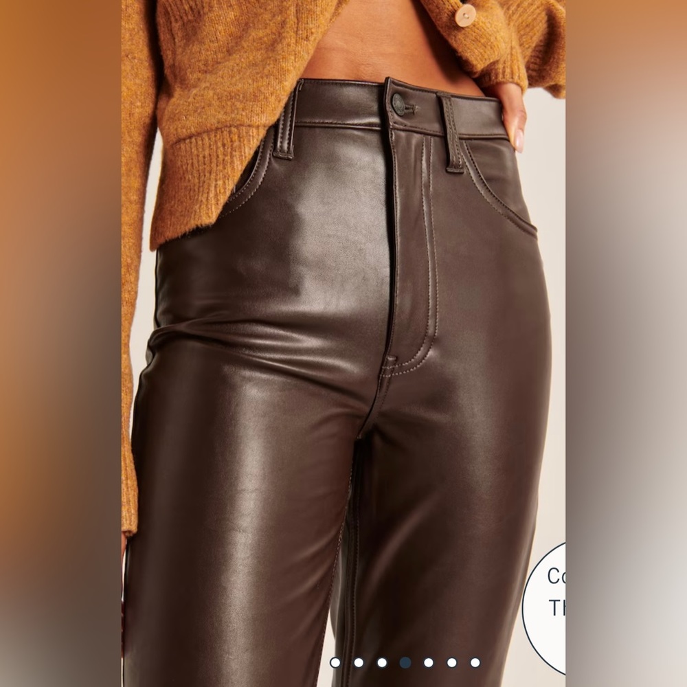 Abercrombie & Fitch Vegan Leather 90s Straight Ultra High Rise Pant - Picture 3 of 9
